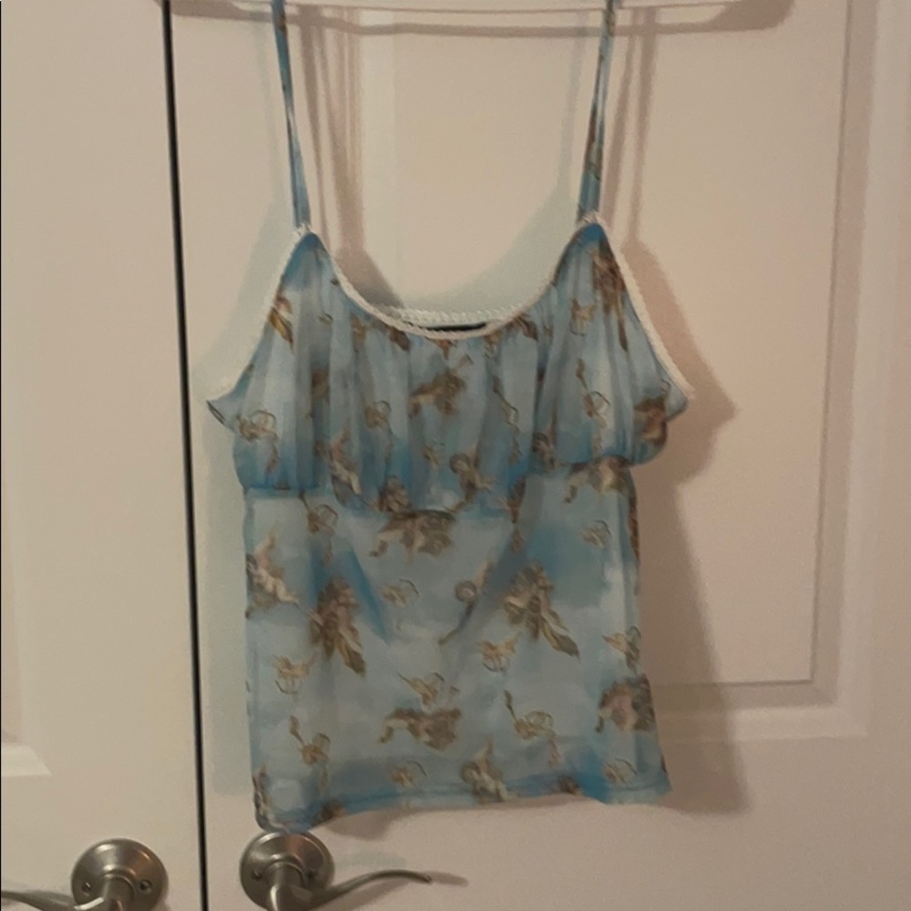 Angel sheer white lace trim tank top
